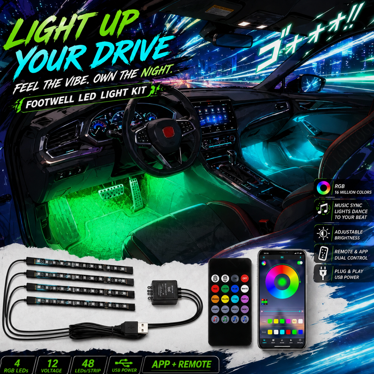 RGB Ambient Car Lighting Kit – GlowDrive